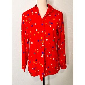 Lady Blair Vintage Red Polka Dot Long Sleeve Button Down Collared Shirt